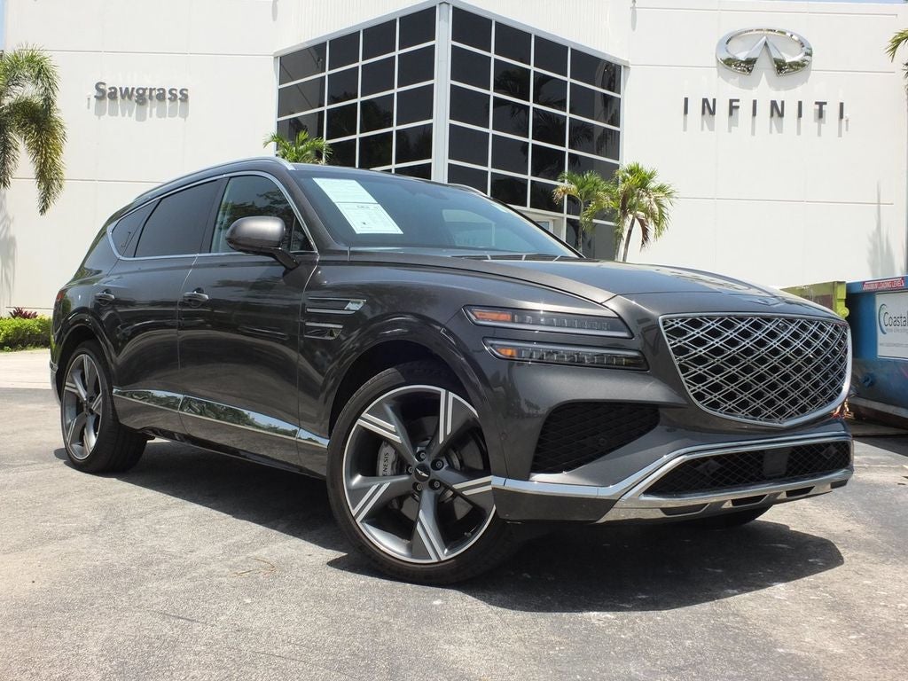 2025 Genesis GV80 3.5T Prestige in Gray — front three-quarter view