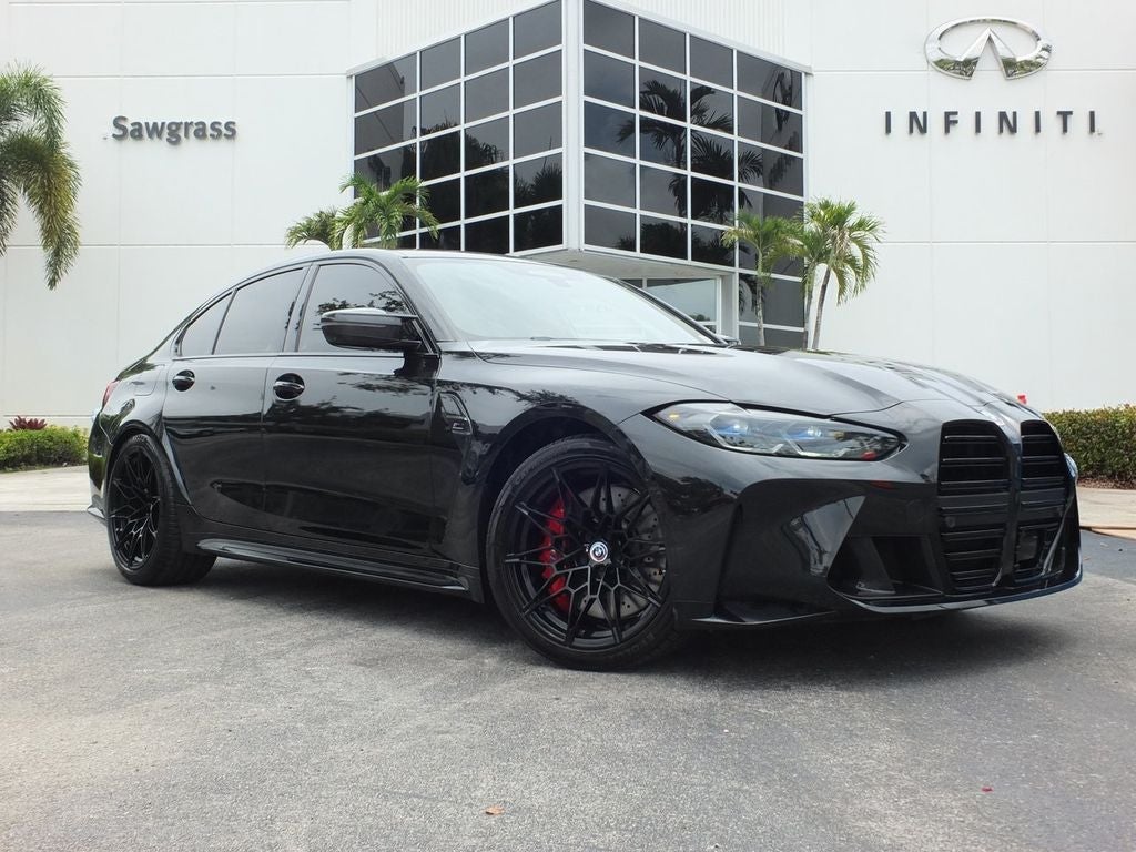 2022 BMW M3 Competition RED BUCKETS, INTAKES, JB4 & MORE! in Black Sapphire Metallic — front three-quarter view
