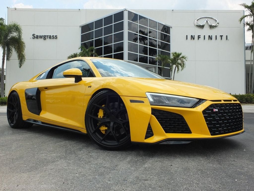 2021 Audi R8 Coupe 5.2 quattro in Vegas Yellow — front three-quarter view