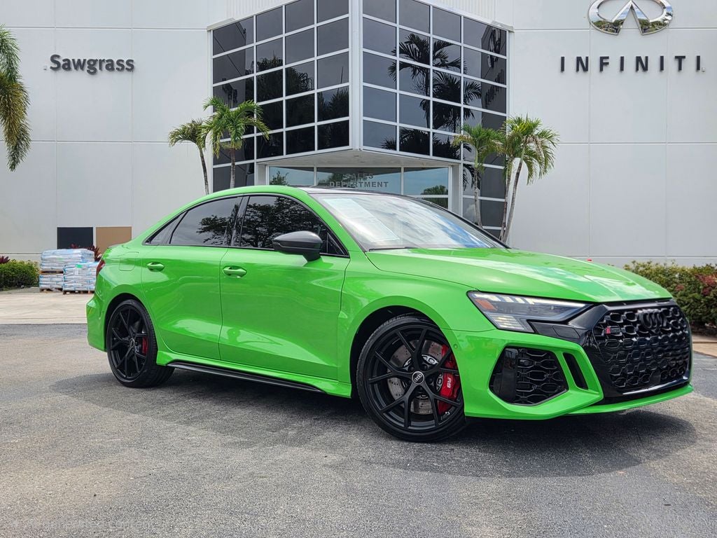 2024 Audi RS 3 2.5T quattro in Kyalami Green — front three-quarter view