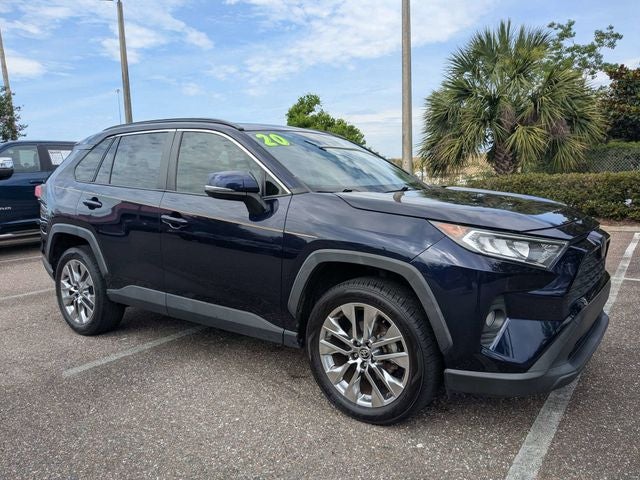 2020 Toyota RAV4 XLE Premium in Blueprint — front three-quarter view