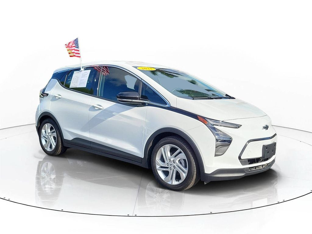 2023 Chevrolet Bolt EV 1LT in Summit White — front three-quarter view