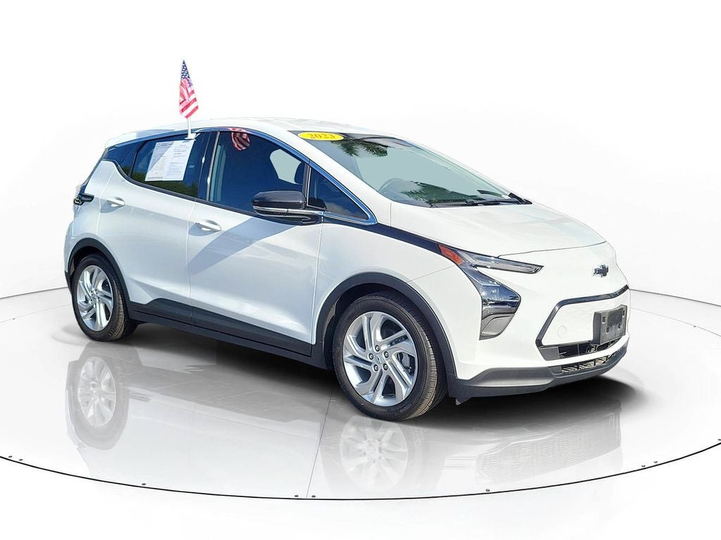 2023 Chevrolet Bolt EV 1LT in Summit White — front three-quarter view