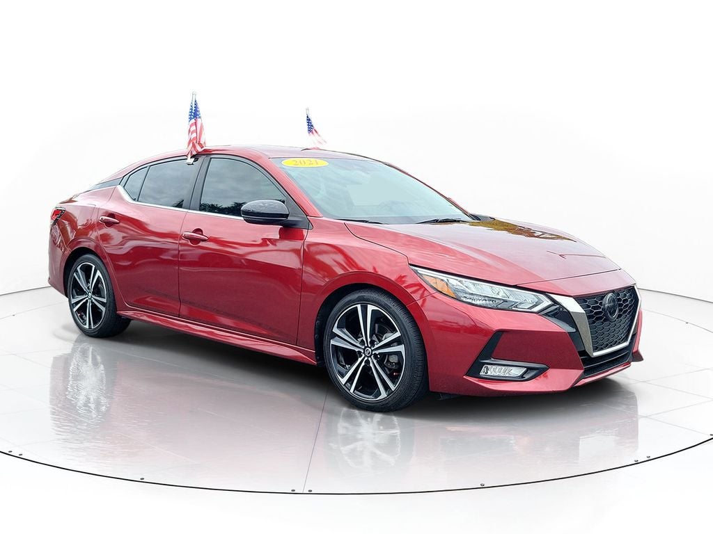 2021 Nissan Sentra SR in Scarlet — front three-quarter view
