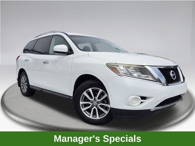 2016 Nissan Pathfinder S in Glacier White — front three-quarter view