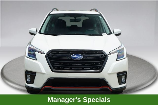 2023 Subaru Forester Sport in Crystal White Pearl — front three-quarter view