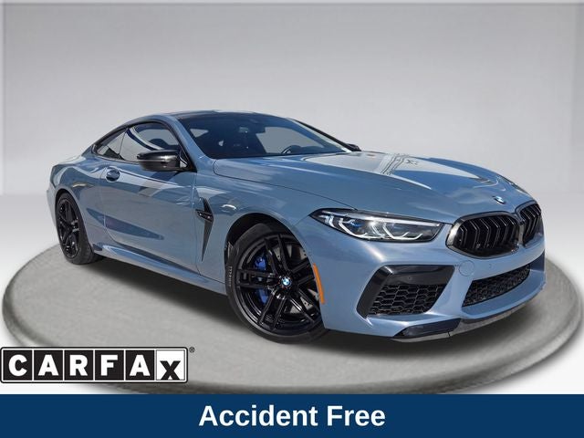 2022 BMW M8 Competition in Barcelona Blue Metallic — front three-quarter view
