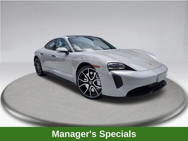 2024 Porsche Taycan Base in Chalk — front three-quarter view