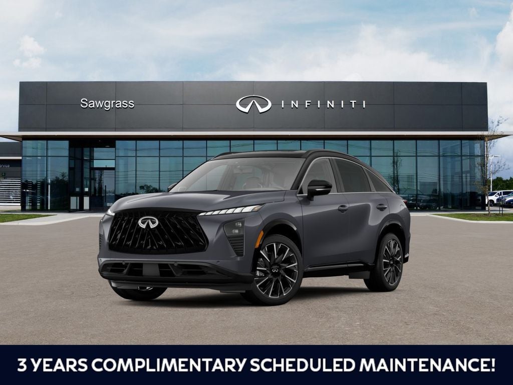 2027 INFINITI QX65 AUTOGRAPH in Blue / Black — front three-quarter view