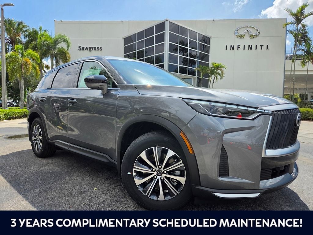 2027 INFINITI QX60 PURE in Graphite Shadow — front three-quarter view