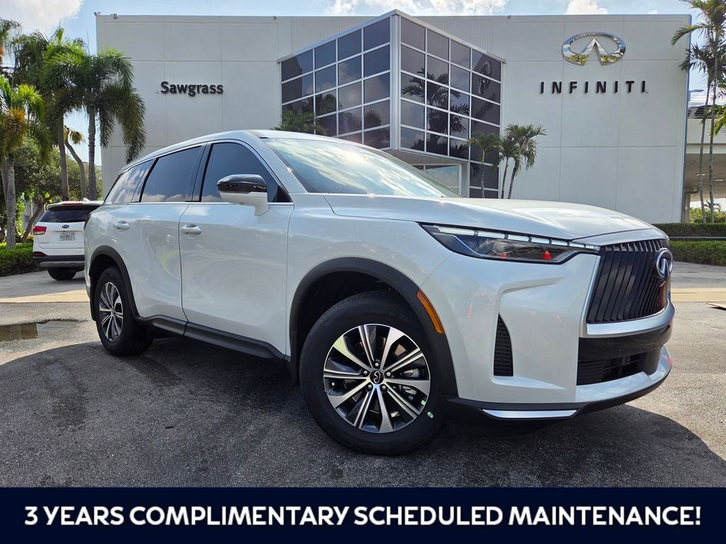 2027 INFINITI QX60 PURE in White — front three-quarter view