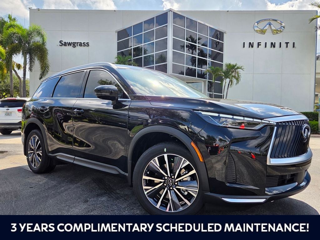 2027 INFINITI QX60 LUXE in Mineral — front three-quarter view