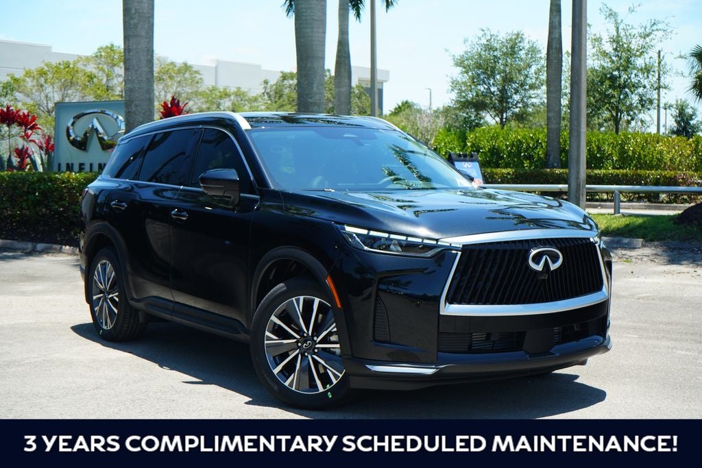2027 INFINITI QX60 LUXE in Mineral — front three-quarter view