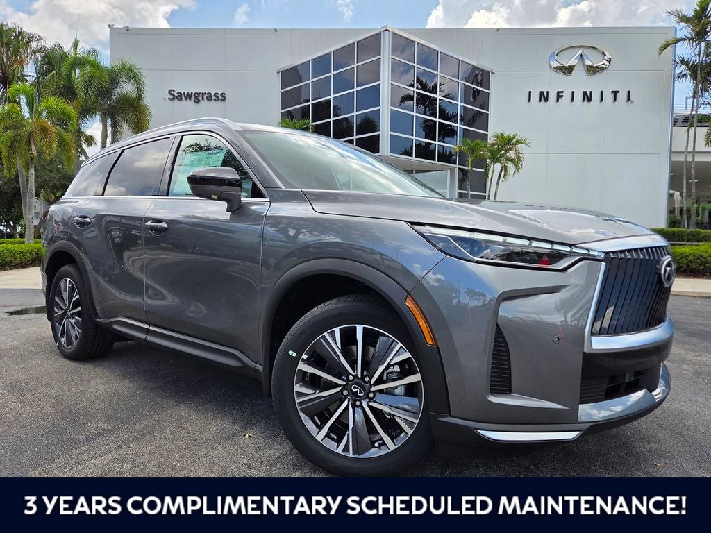 2027 INFINITI QX60 LUXE in Graphite — front three-quarter view