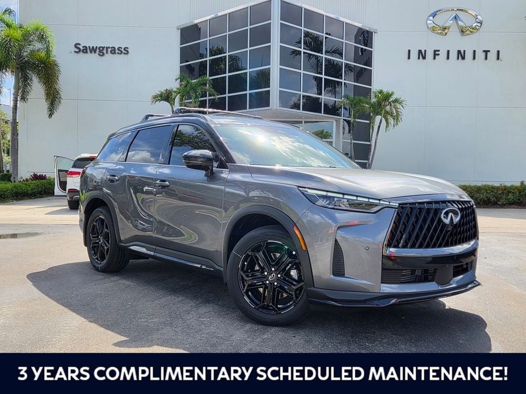 2027 INFINITI QX60 SPORT in Graphite Shadow — front three-quarter view
