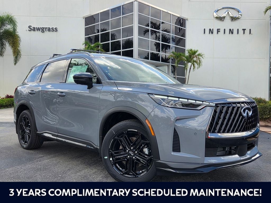 2027 INFINITI QX60 SPORT in Harbor Gray — front three-quarter view