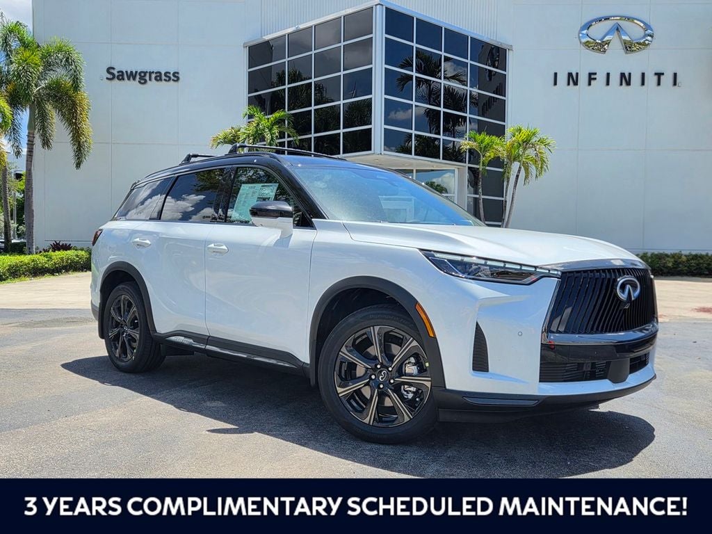 2027 INFINITI QX60 Autograph in White / Black — front three-quarter view