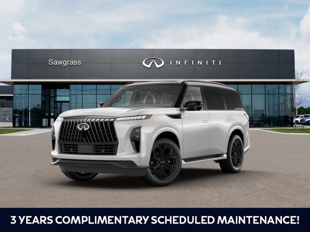 2027 INFINITI QX80 SPORT in White — front three-quarter view