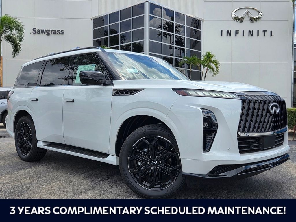 2027 INFINITI QX80 SPORT in White — front three-quarter view